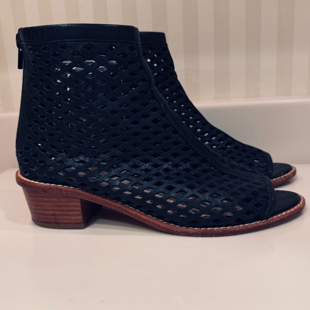 Loeffler Randall Black Leather Laser Cut Ankle Bootie - Picture 2 of 16